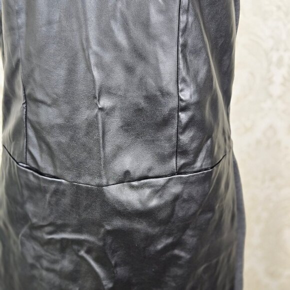Zara Basic Sz Med Black Faux Leather Front Dress Gray Jersey Short Sleeves NWT - Picture 4 of 13